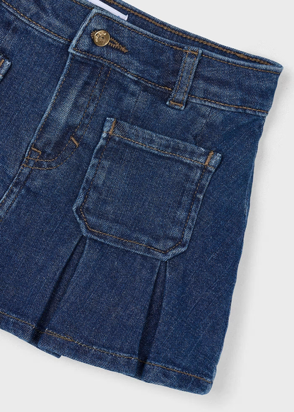 Pleated Denim Skirt - Dark Wash