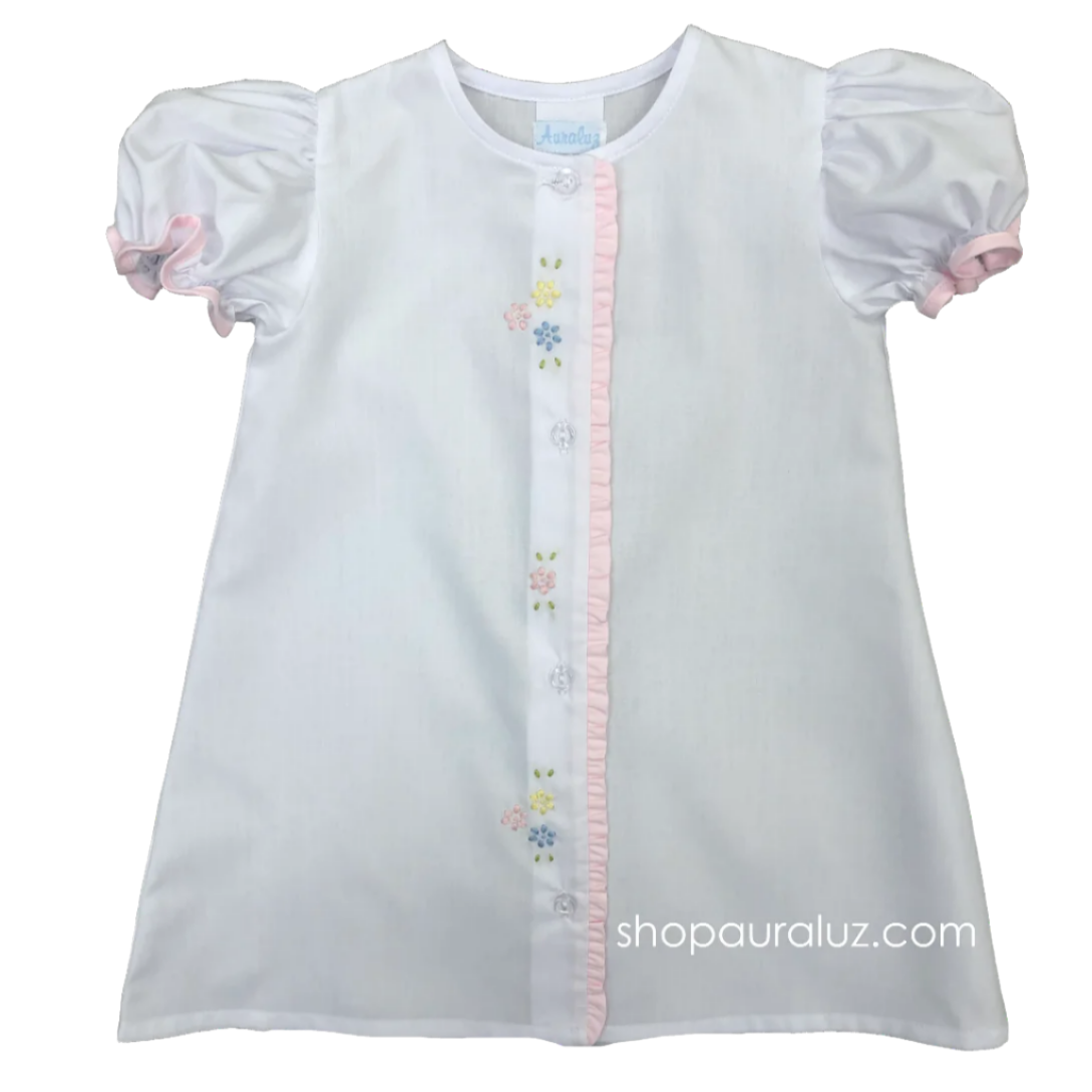 White/Pink Flower Emb. Daygown