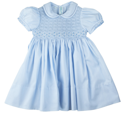 Collared Smocked Dress - Blue