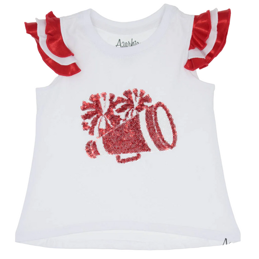 Ruffle Sequin Cheer Tee - Crimson