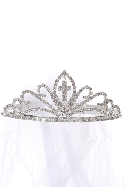 Cross Tiara W/ Veil - VEIL016