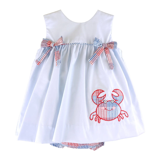 Crab Appl. & Bows Blue Dress