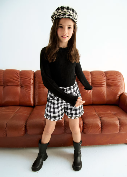 Sequin Plaid Shorts - Black