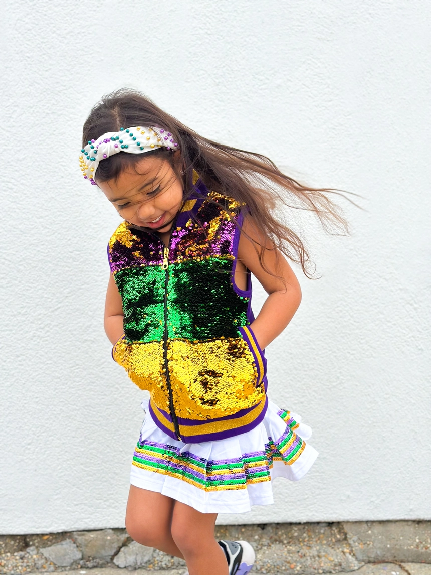 Sequin Mardi Gras Skort - White