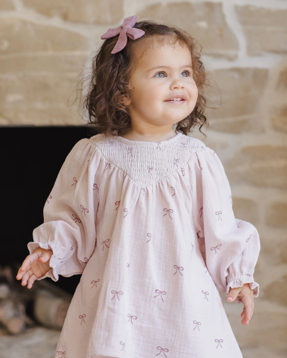 V Smocked Dress - Bows