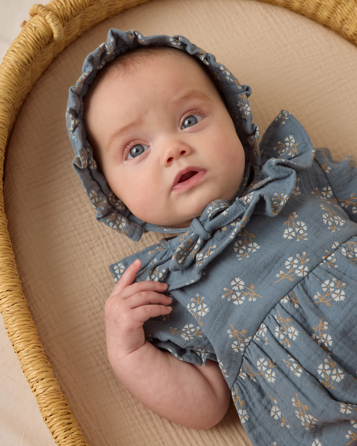Ruffle Bonnet - Blue Ditsy