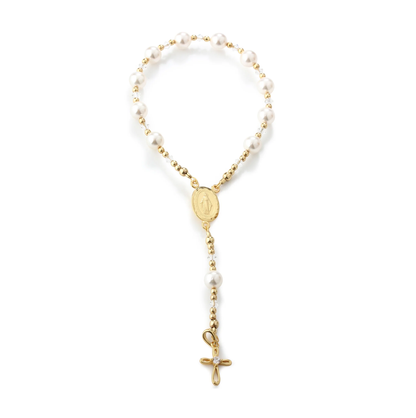 White Rosary - 14K Gold
