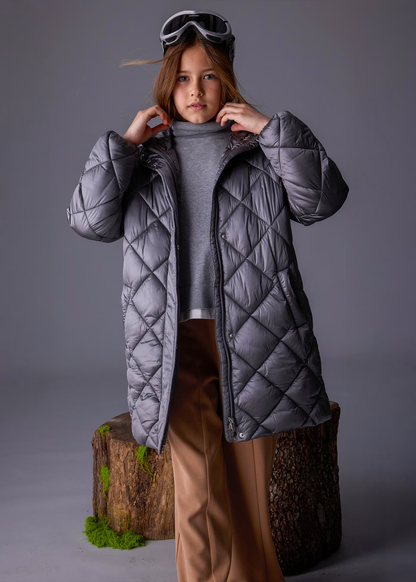 Long Puffer Coat - Grey