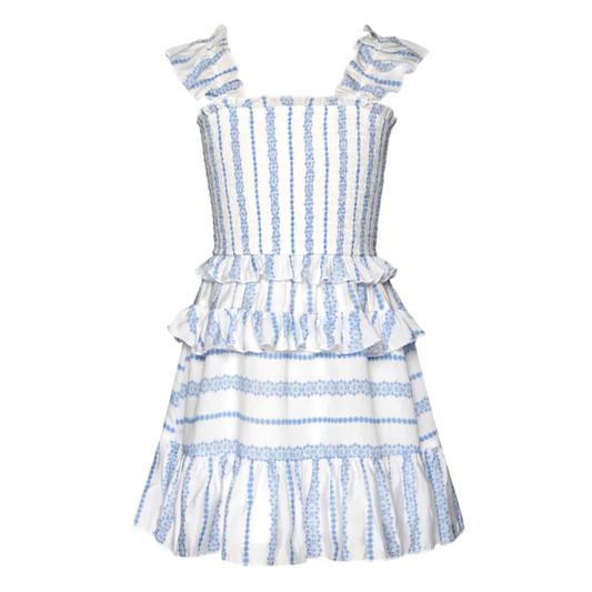 Striped Ruffle Dress - Blue/Wht