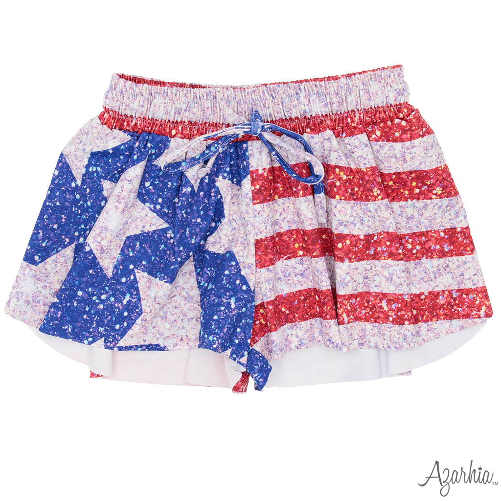 American Flag Shimmer Butterfly Shorts
