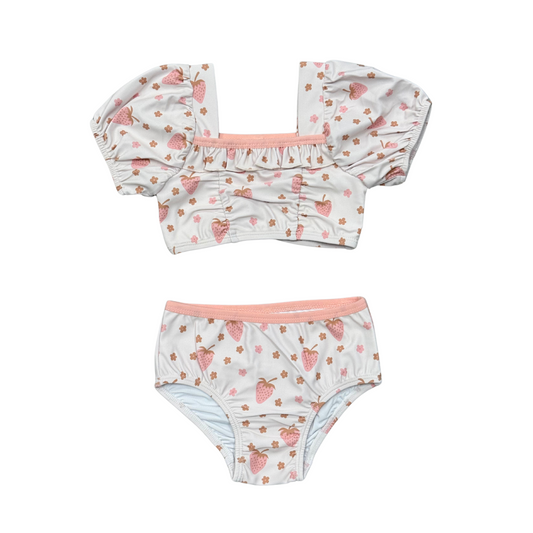 Strawberries - Puff Sleeve Swimsuit
