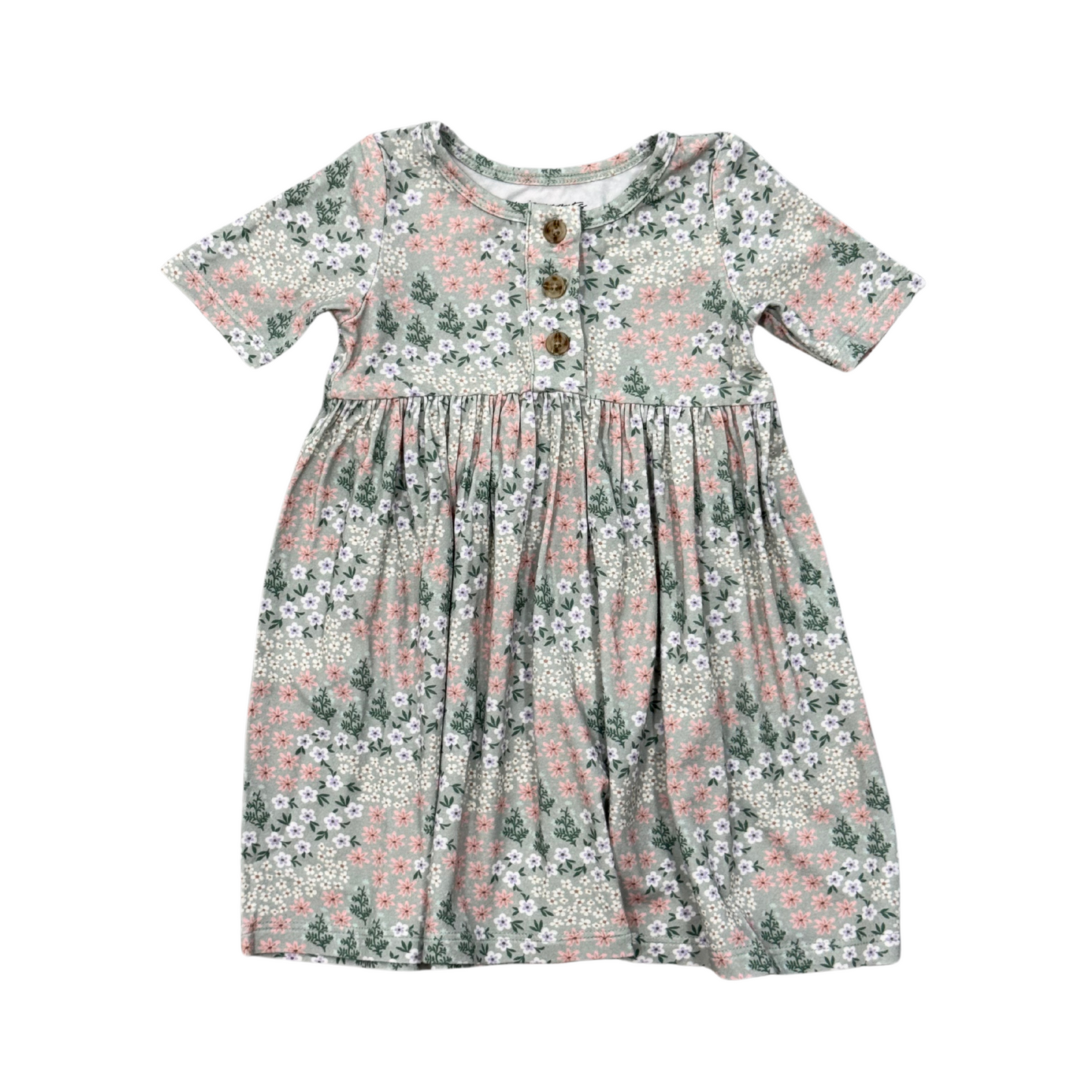 Aqua Grey Floral - S/S Henley Dress