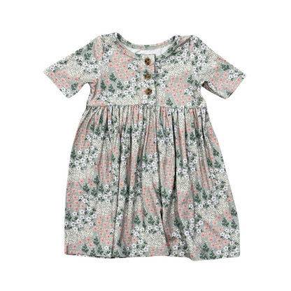 Aqua Grey Floral - S/S Henley Dress