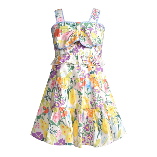 Floral Print Dress W/ Front Bow