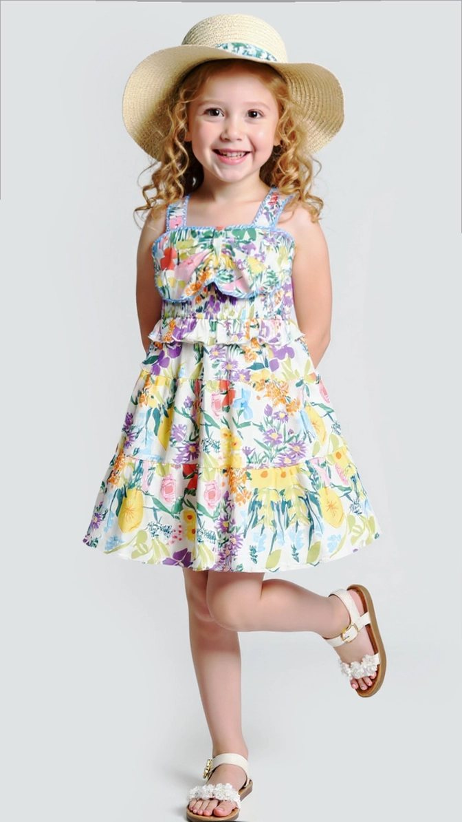 Floral Print Dress W/ Front Bow