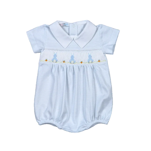 Hand Smocked Bunnies Bubble - Blue