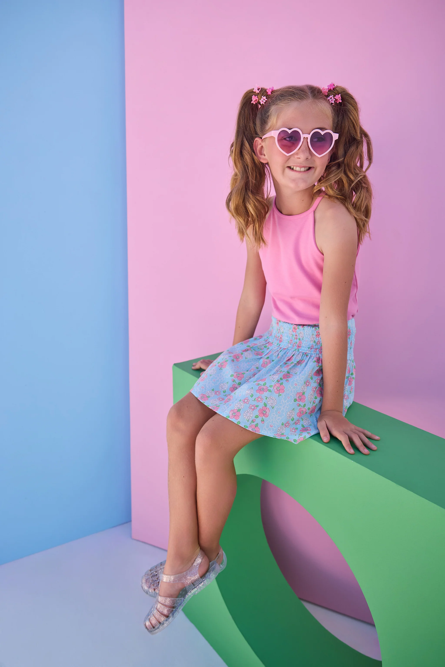 Smocked Waist Skirt - Meadow Marguerite Floral