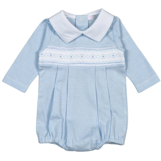 Blue Stripe Smocked L/S Bubble