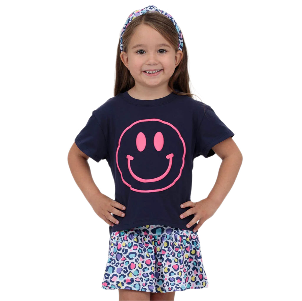Hot Pink Smiley Tee - Navy