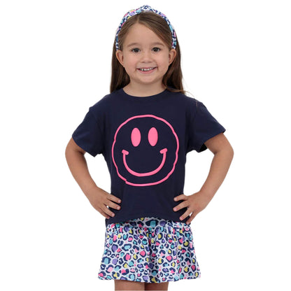 Hot Pink Smiley Tee - Navy
