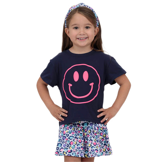 Hot Pink Smiley Tee - Navy
