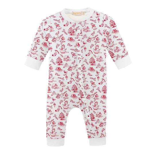 Christmas Toile Ruffle Zipper Coverall