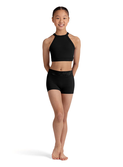 Emb. Mesh Crop Top - Black