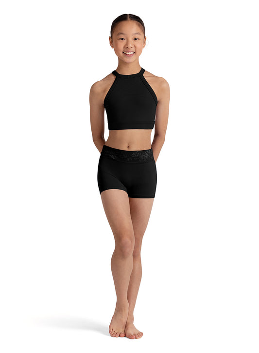 Emb. Mesh Crop Top - Black