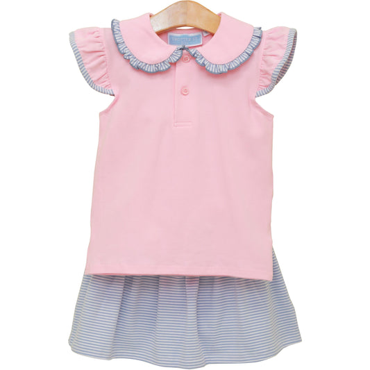 Camilla Skort Set - Light Pink & Dusty Blue Stripe