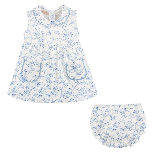 Blue Toile Dress Set w Collar-42332