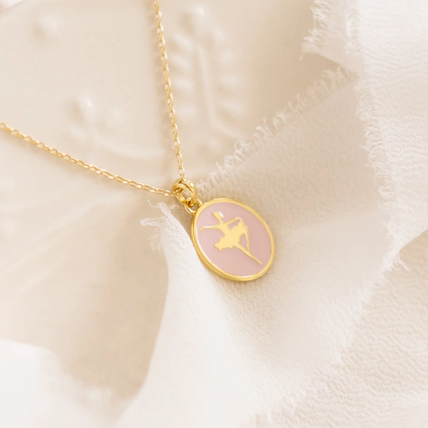 14K Gold-Pink Ballet Dancer Necklace