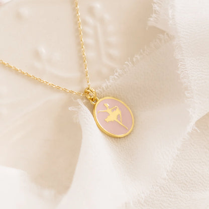 14K Gold-Pink Ballet Dancer Necklace