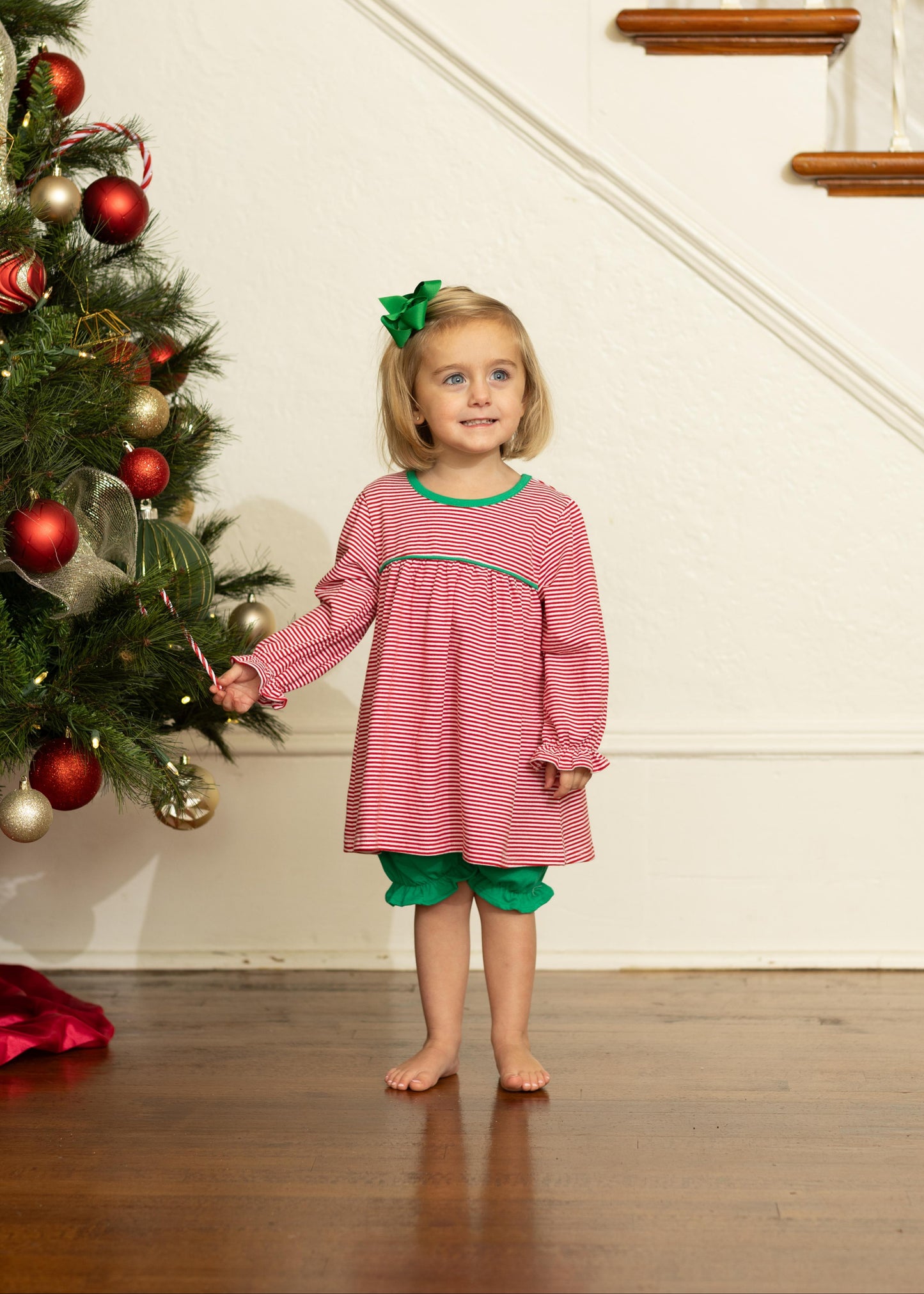 Ellie Bloomer Set - Red Stripe/Green