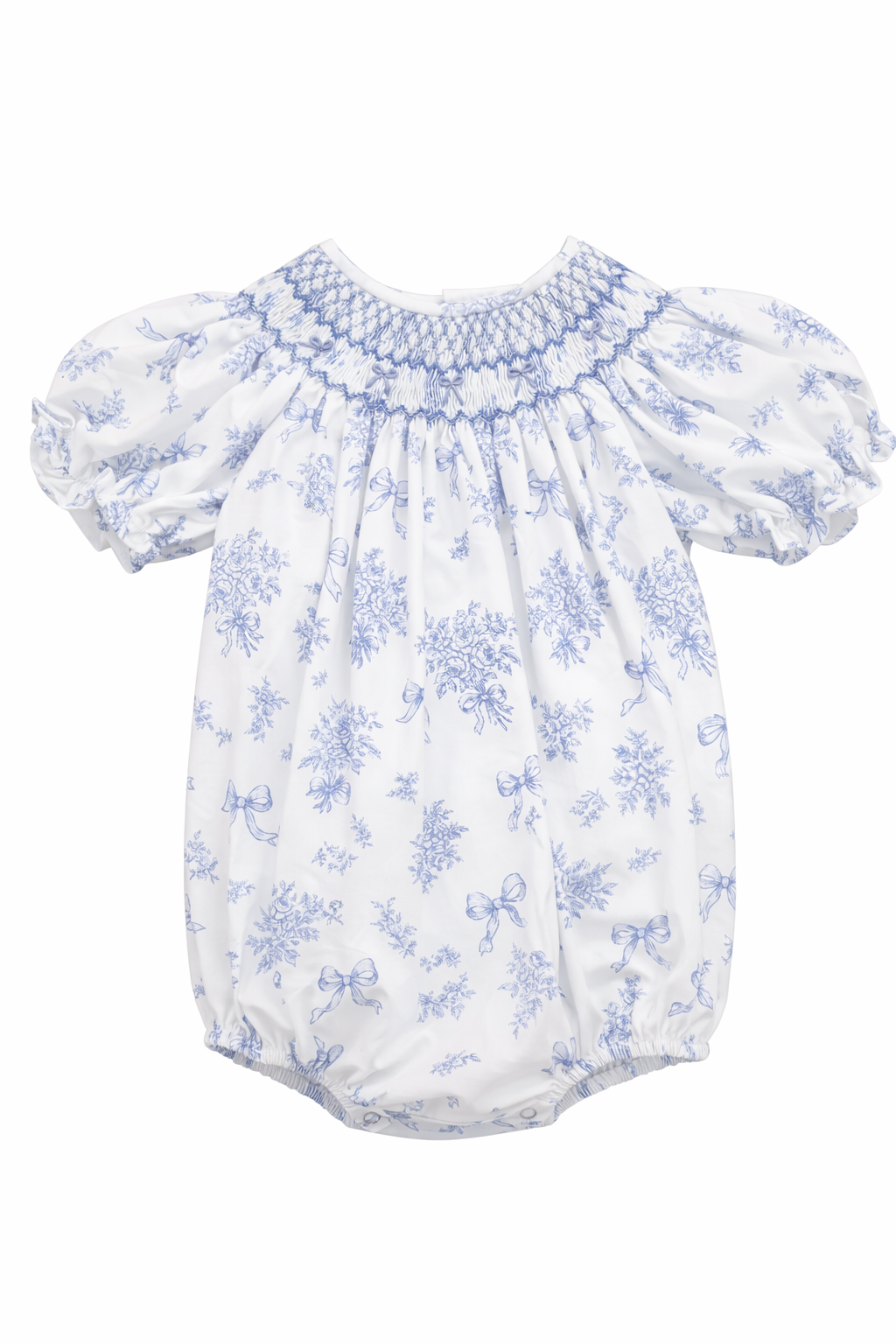 Evelyn Wht/Bl Floral Smocked Bubble/170
