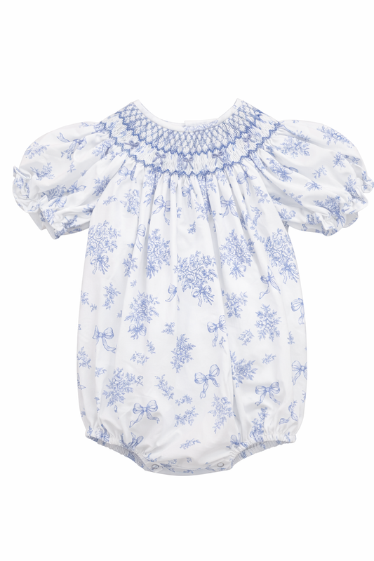Evelyn Wht/Bl Floral Smocked Bubble/170