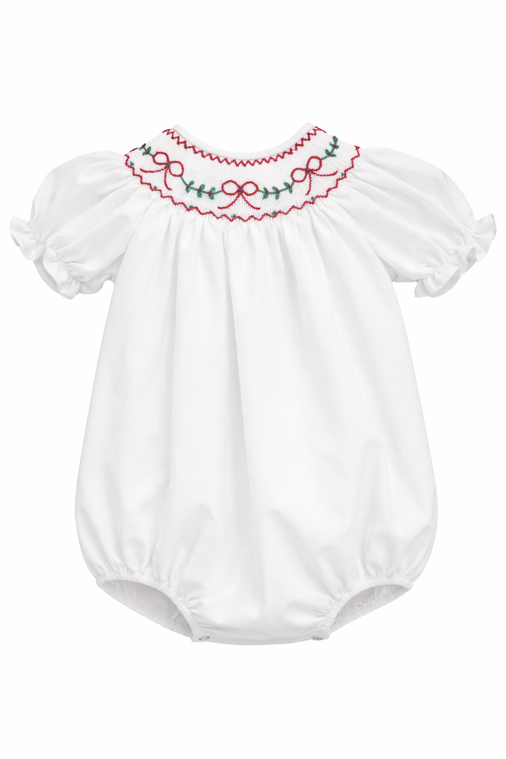 Wht Smocked Red Bow Bubble-187