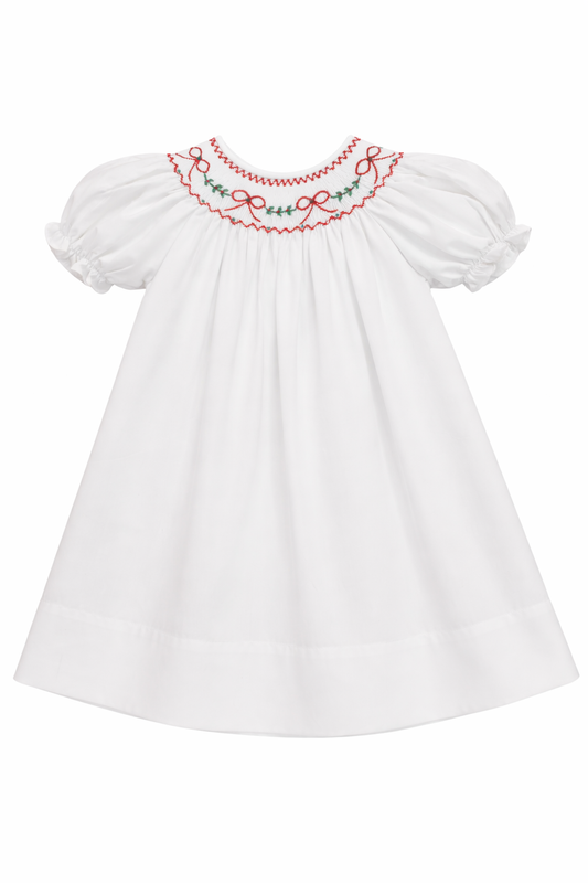 Wht Smocked Red Bow Dress-188