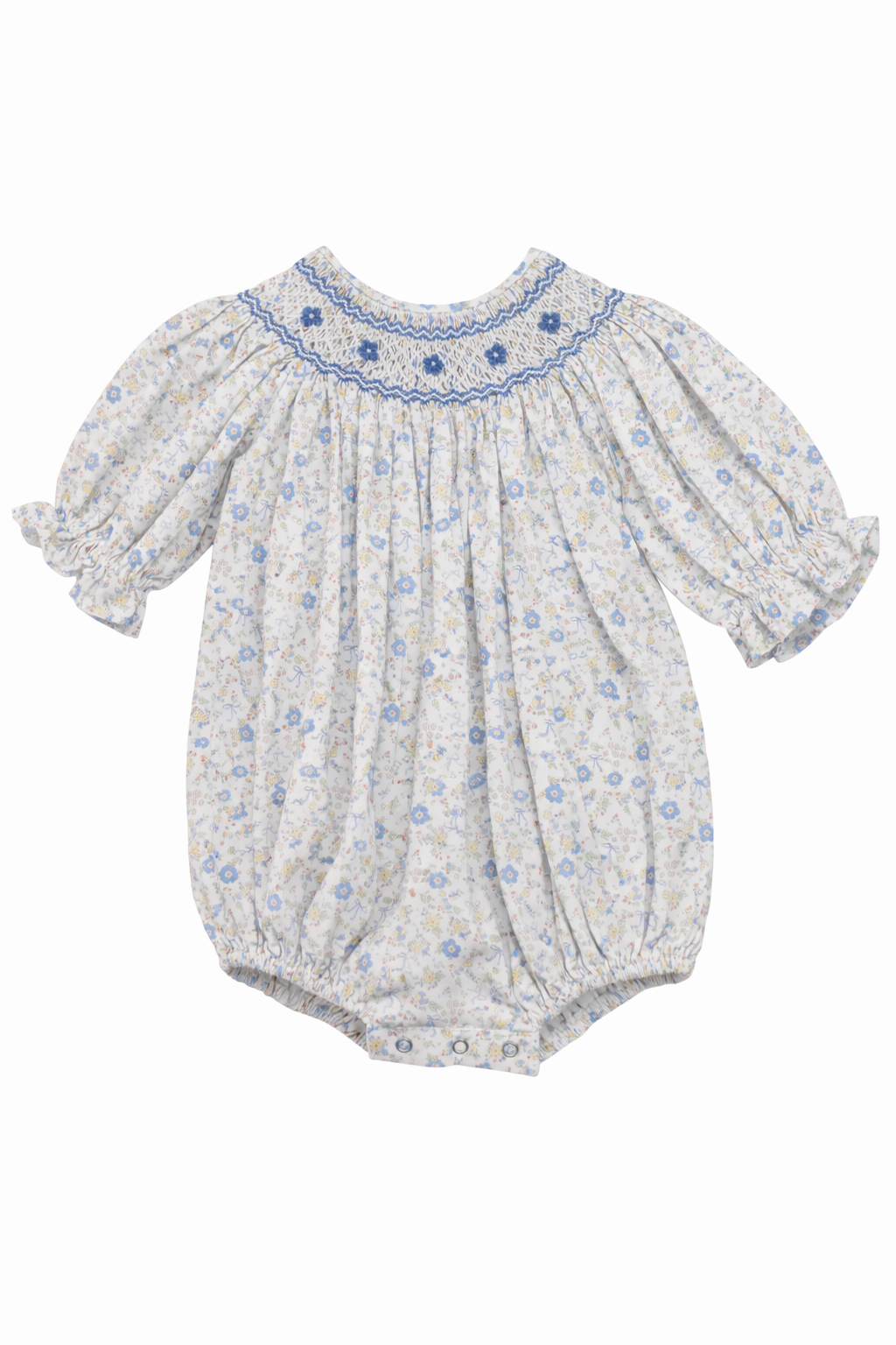 Ashley Bl/Yel Floral Smocked Bubble/208