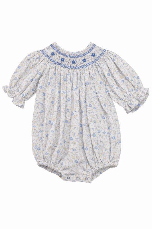 Ashley Bl/Yel Floral Smocked Bubble/208