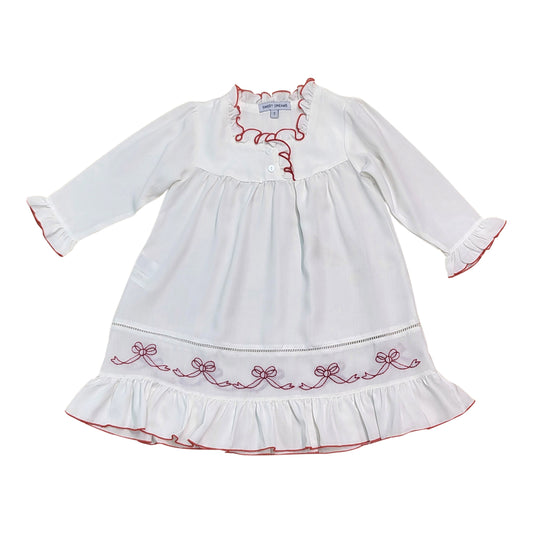 White Emb. Bows Gown - Red Trim