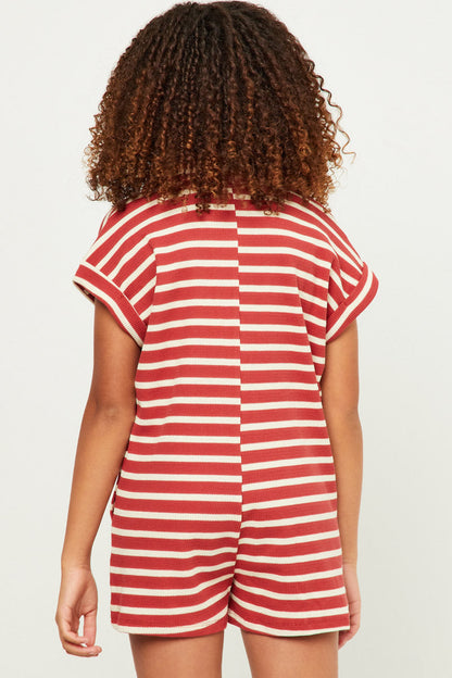 Striped Pocket Romper - Rust