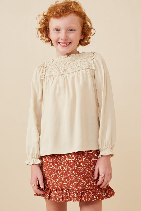 Ruffle Smocked Yolk LS Top