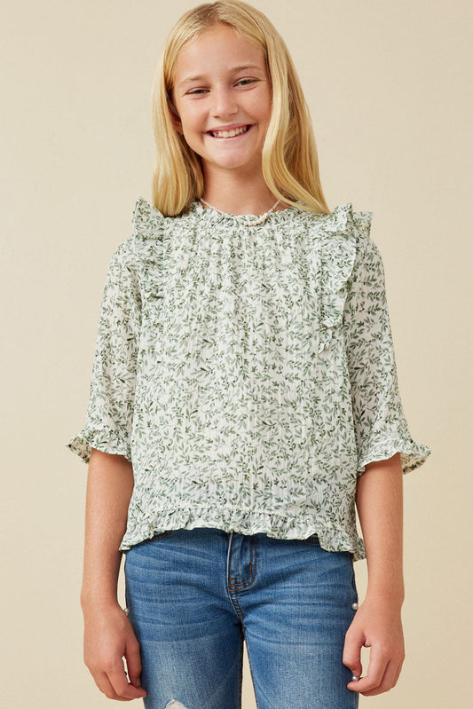 Botanical Ruffle Top - Green