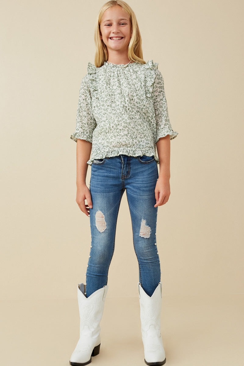 Botanical Ruffle Top - Green