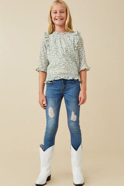 Botanical Ruffle Top - Green