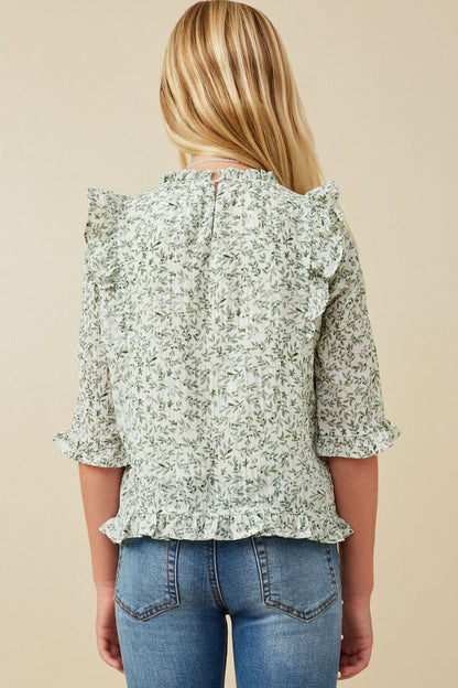 Botanical Print Ruffle Top