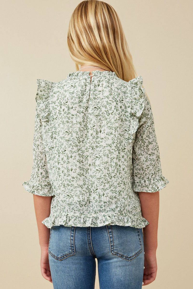 Botanical Ruffle Top - Green