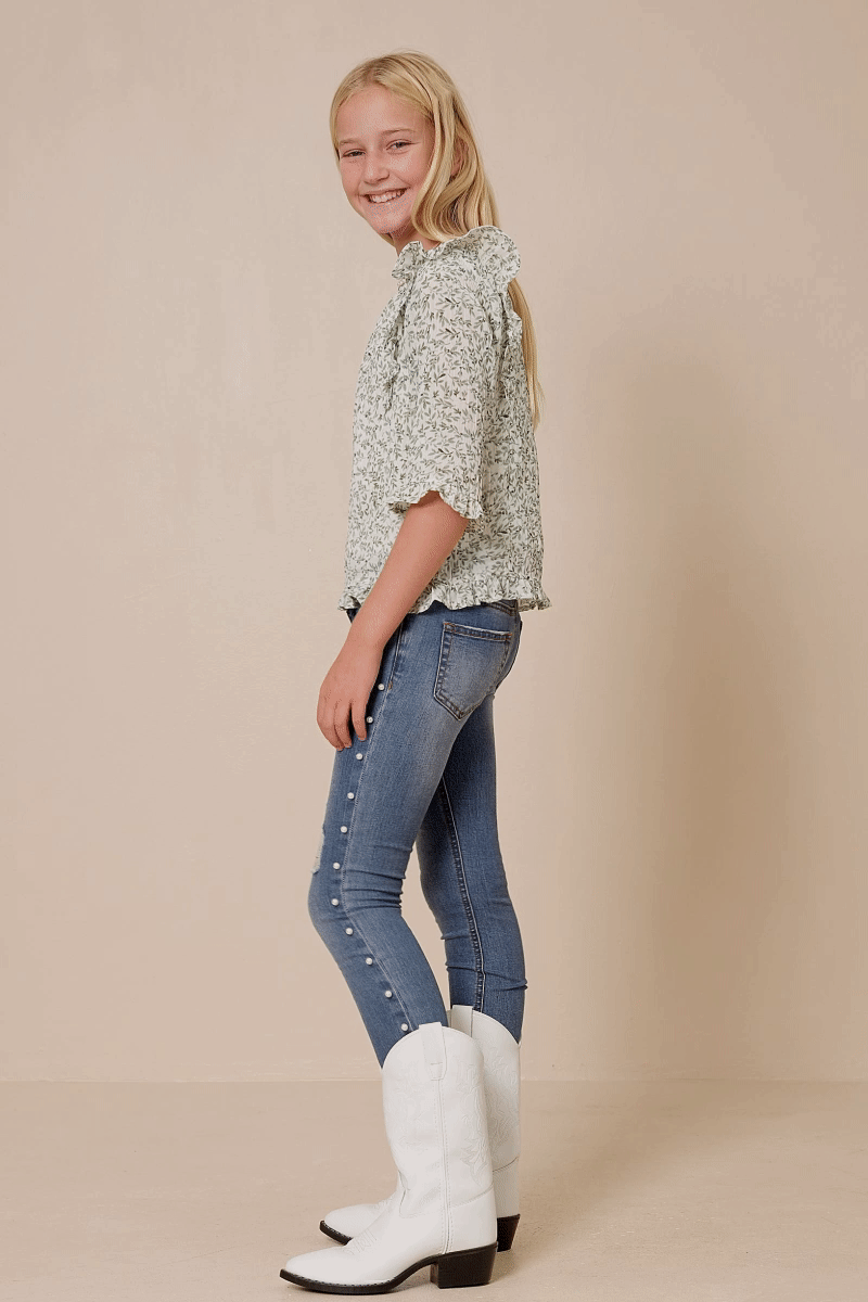 Botanical Ruffle Top - Green