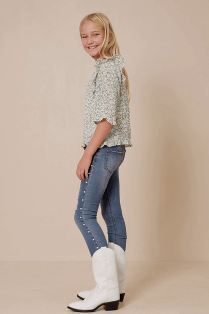 Botanical Ruffle Top - Green