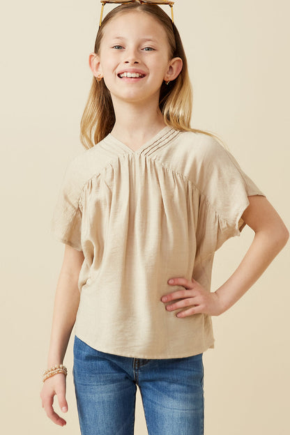 Pleated V Neck Dolman Sleeve Top